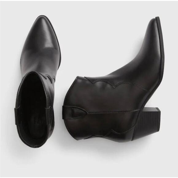 GAP Western Heeled Cowboy Boots Faux Leather in "True Black" Size 9.5 - Picture 2 of 9
